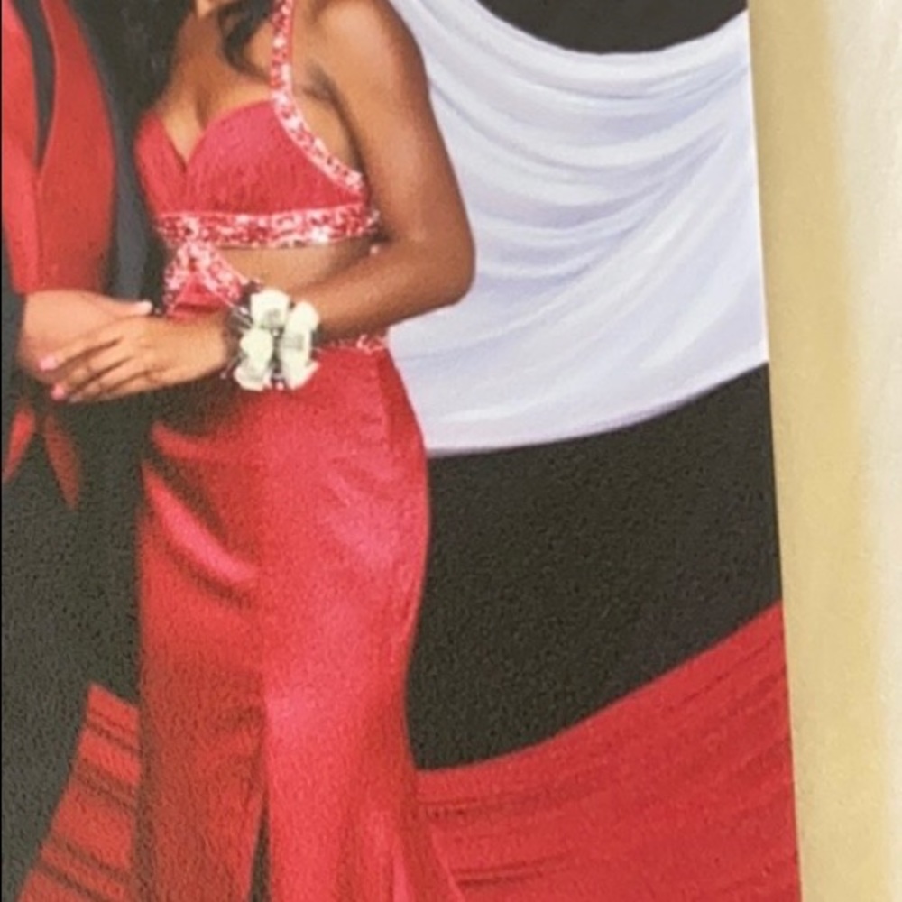 Red prom dress with embellishments